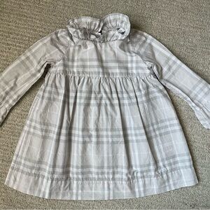 Burberry Check Cotton Long Sleeve Dress Gray 2Y